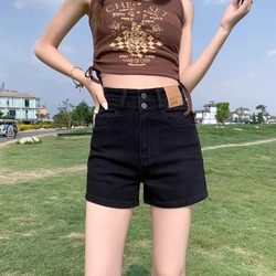 Vintage Versatile Denim Shorts for Women, 2025 Summer New Style, High-Waisted, Slimming, Petite Straight-Leg Hot Pants