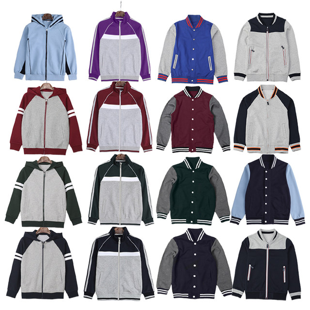 Children's sports suits for women and boys baseball uniforms coats dark green, navy blue and gray plus velvet school uniforms for primary and secondary school students
