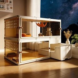 Cat Villa with Extra-Large Free Space, Integrated Toilet, One Bedroom, One Living Room, One Bathroom, Luxurious Pet Cat Cage