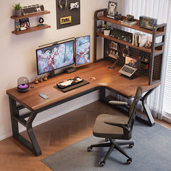 Pure Solid Wood Corner Computer Desk Bedroom Home Office Desk Simple Gaming Desk Double Desk Bookshelf Integrated Desk