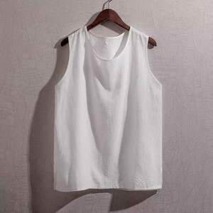 Summer retro Chinese style linen vest men's vest Chinese sleeveless shoulderless shoulder large size loose sweater thin
