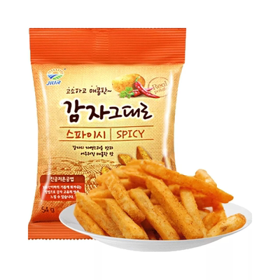 九日土豆条薯条韩国进口休闲膨化零食品蜂蜜黄油辣番茄味54g袋装