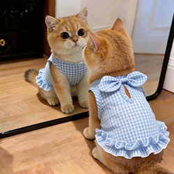 Cat Clothes Summer Plaid Vest Dress with Bowknot for Kittens, Anti-Shedding for Ragdoll, Golden Gradient, and Orange Cats, Dog Dress