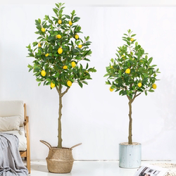Trendy Nordic Artificial Lemon Tree with Fruits, Green Plant for Indoor Decoration, Floor-Standing Bonsai Decoration
