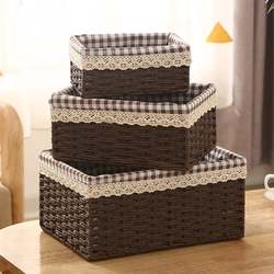 Wicker Imitation Rattan Storage Basket, Small Bamboo Basket, Blue Basket, Woven Fabric Storage Box, Miscellaneous Items and Snack Container