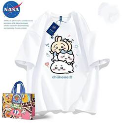 Nasa Co-Branded Simple Chiikawa Usaki Short-Sleeved T-Shirt for Men and Women, Summer Loose-Fitting Couple's Autumn T-Shirt