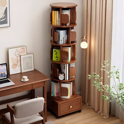 Luxurious Multifunctional Solid Wood Rotating Bedside Table Bookshelf Bedroom Mobile Integrated Storage Rack Children's Storage Cabinet Bookcase