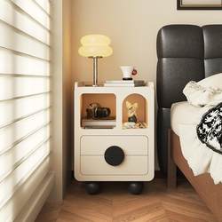 Yangman Cream Style Bedside Table Bedroom Mini Cute Ultra-Narrow Storage Bedside Cabinet Small Apartment Home Solid Wood Storage