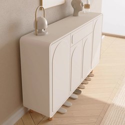 Luxurious Cream-Colored Shoe Cabinet for Home Use, Wall-Mounted at the Entrance, Large Capacity, Integrated Solid Wood Storage for Entryway