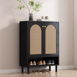 Aismai Rattan Shoe Cabinet for Home Entrance, Black High Cabinet, Entryway Cabinet, Partition Cabinet, Multi-Layer Shoe Storage Cabinet
