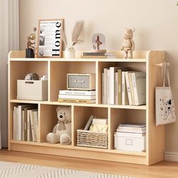 Yangman Solid Wood Children's Bookshelf Storage Rack Floor-Standing Home Living Room Grid Cabinet Toy Storage Organizer Simple