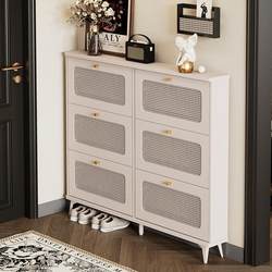 Yangman Ultra-Thin Shoe Cabinet for Home Entrance, New Popular Model, Entryway Cabinet Integrated with Wall-Mounted Rattan Flip-Top Narrow Shoe Cabinet