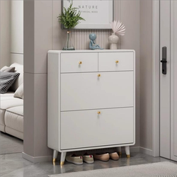 Luxurious Solid Wood French-Style Ultra-Thin Flip-Top Shoe Cabinet for Home Entrance, Indoor New Model, Simple Modern Shoe Rack for Hallway