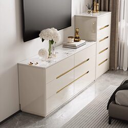 Luxurious Cream-Colored Chest of Drawers, Light Luxury Bedroom Storage Cabinet, Living Room Wall-Mounted Storage Cabinet, Five-Drawer Cabinet, Six-Drawer Cabinet at the End of the Bed