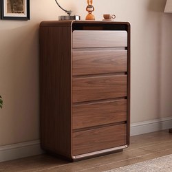 Yangman Solid Wood Five-Drawer Cabinet, Bedroom Floor-Standing Wall-Mounted Storage Cabinet, Simple Walnut Color Bedside Drawer Storage