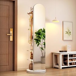 Wanyu Floor-Standing Coat Rack with Full-Length Mirror, Solid Wood, Integrated for Bedroom and Living Room, Movable and Rotatable