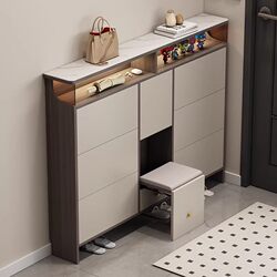 Ultra-Thin Flip-Top Shoe Cabinet for Home Use, Extremely Narrow Entryway, Modern Wall-Mounted Entryway Shoe Cabinet with Integrated Bench