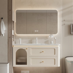 Dipurui French-Style Cream-Colored Bathroom Cabinet with Integrated Ceramic Basin, Washbasin, Side-Opening Storage Cabinet