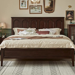 Sazaidai American-Style Solid Wood Vintage Bed, French Mid-Century Style Bedroom Double Bed, Modern Minimalist Master Bedroom Wedding Bed