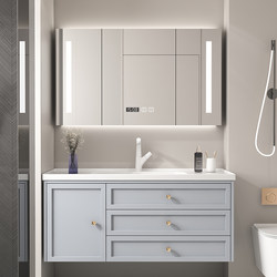 Dipurui Integrated Ceramic Basin Bathroom Cabinet Set with Oak Wood Bathroom Smart Mirror Foshan Washbasin Cabinet