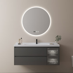 Totgg Solid Wood Bathroom Cabinet Set, Simple Modern Smart Bathroom Ceramic Integrated Washbasin Cabinet