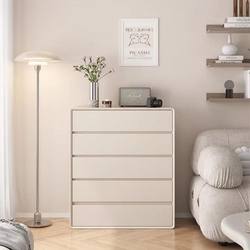 Eisenkai Cream-Colored Chest of Drawers, Modern Minimalist Living Room Solid Wood Eight-Drawer Cabinet, Bedroom Wall-Mounted Storage