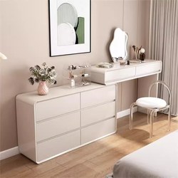 Luxurious Dressing Table and Chest of Drawers Integrated into a Bedroom, Modern Minimalist Cream Style, Light Luxury Bedside Storage Cabinet, Desk, Solid Wood
