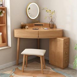 Yangman Solid Wood Dressing Table Corner Cabinet Bedroom Modern Simple Multifunctional Dressing Table with Mirror Storage Cabinet Makeup