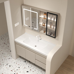 Totgg Cream Style Ceramic Integrated Basin Bathroom Cabinet Combination Smart Solid Wood Washbasin Vanity Cabinet