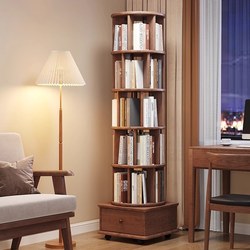Yangman Rotating Bookshelf 360-Degree Bookcase for Home Use, Children's Book Storage Rack, All Solid Wood, Movable Storage