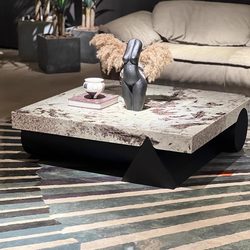 Red Ling Square Venetian Brown Luxury Stone Coffee Table for Living Room, Home Use, Marble Floating Design, Modern and High-End Feel