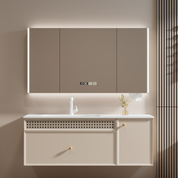 Dipurui Bathroom Corian Integrated Basin Bathroom Cabinet Set Oak Minimalist Washbasin Sink