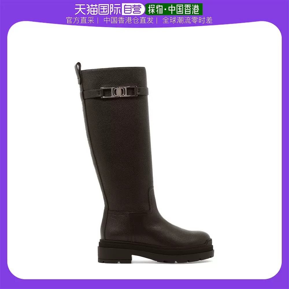 香港直邮SALVATORE FERRAGAMO 棕色女士长筒靴0753980-Taobao