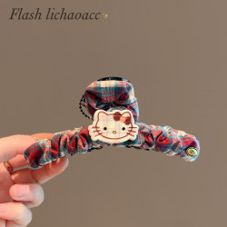 Sweet Literary Plaid Grabber Kt Cat Girly Hair Accessories 2025 New Korean Style Back Head Hairpin Shark Clip