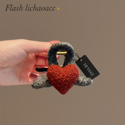 Ab Side Hair Clip, New Autumn and Winter Style, Furry Red Heart Hair Clip, Half-Up Hair, Medium-Sized Shark Clip, Korean Style Hair Accessory for Women