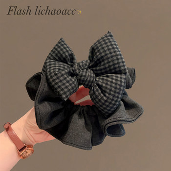 Black and gray plaid bow hair tie Korean high-end hair accessories headband 2025 new texture fabric intestine hair tie for women