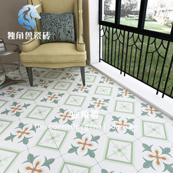 Nordic Style Fresh Green Floral Tiles Bathroom Floor Tiles Kitchen Bathroom Wall Tiles Non-Slip Floor Tiles 200X200