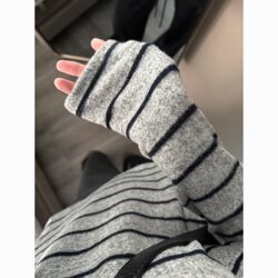 Korean-Style Lazy and Soft Gray Striped Long-Sleeve T-Shirt for Women, Autumn and Winter Color-Blocked Striped Outerwear and Innerwear Base Shirt for Women