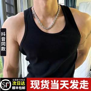 纯棉美式修身背心健吸汗条训练轻薄弹坑运动透气工字身高弹力男