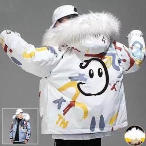 
Graffiti Cotton Clothes Men's Youth Trendy Brand Down Jackets 2024 New Winter Short Couples Thickened Workwear National Fashion Jackets
