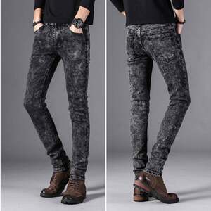 
Spring and Autumn Jeans Men's Korean Style Trendy Men's Stretch Dark Gray Snowflake Pants Youth Slim Straight Trendy Brand Pencil Pants