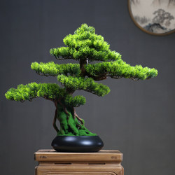 New Chinese-Style Artificial Welcoming Pine Bonsai Ornament for Living Room, Simulated Green Plant Pine Tree Potted Plant for Office, Thuja Decoration