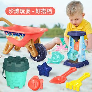 Large children's beach car, toy toy sleeve, hourglass baby digging shovel and barrels to play sand seaside drama tools
