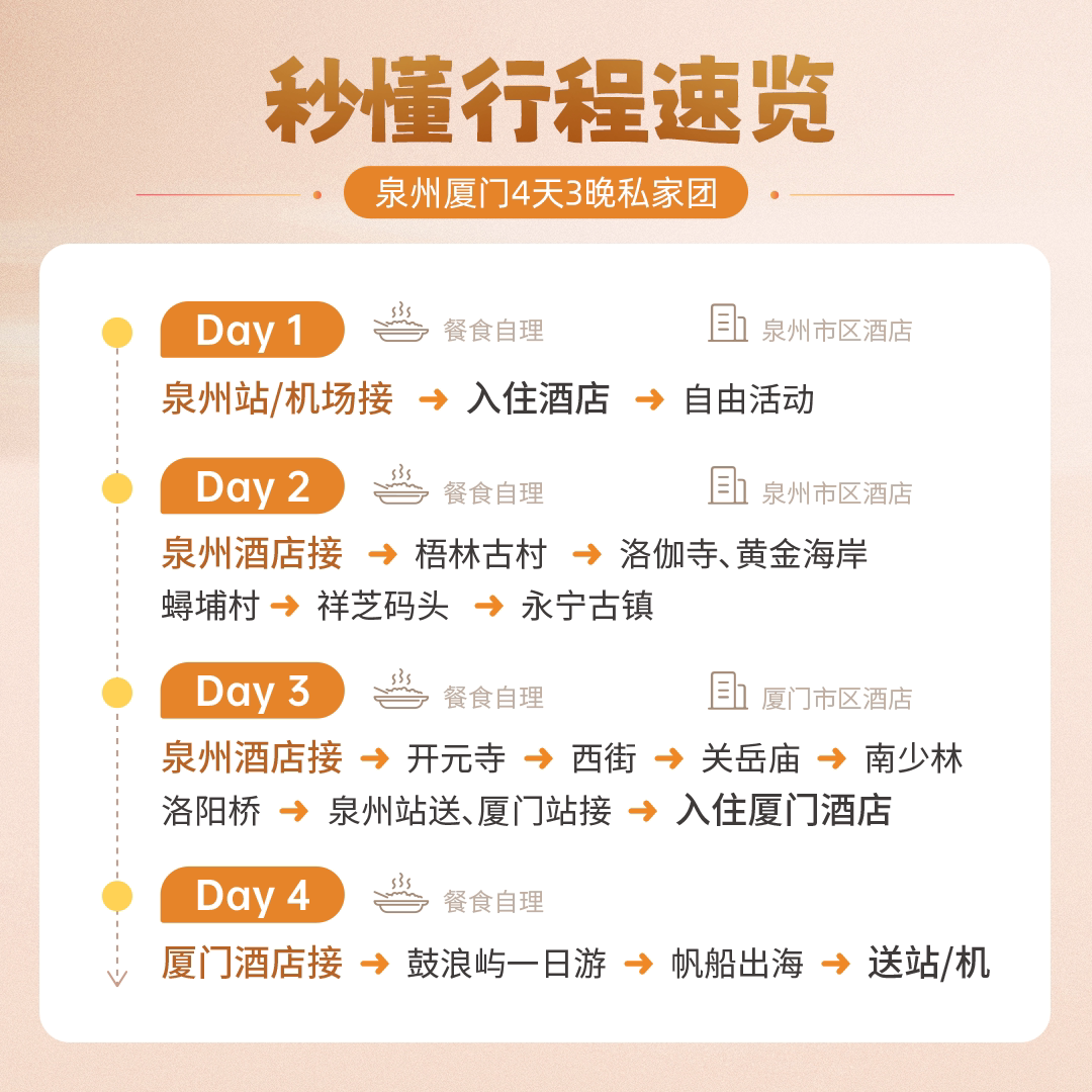 福建旅游泉州厦门4天3晚12人团 揽古村迷鹭岛 赠簪花帆船武术体验