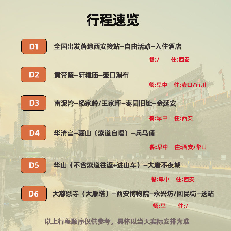 【包含高铁票】西安旅游 6天5晚跟团游壶口瀑布华山兵马俑六日游