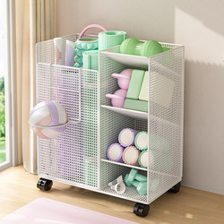 Yoga Mat Storage Basket, Household Movable Fitness Equipment Storage Rack, Large-Capacity Badminton Racket and Dumbbell Storage Rack