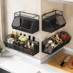 Kitchen Onion, Ginger, and Garlic Storage Box, Wall-Mounted Multifunctional Shelf, Wall Hanging Basket, Spice Storage Organizer