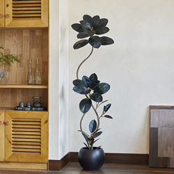 Artificial Green Plants, High-End Luxury Black Rubber Tree, Flower-Leaf Ficus, Indoor Living Room High-End Floor-Standing Decorative Fake Tree