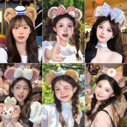 Disney Plush Headband for Women, Cute Amusement Park Photo Headband, High Cranial Pressure Hair Clip, Non-Slip Face Washing Headwear