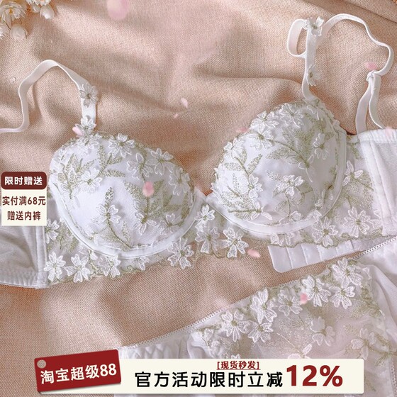 
Camellia Japanese girl sweet and small breasts with steel rings gathered lace underwear suit summer thin bra